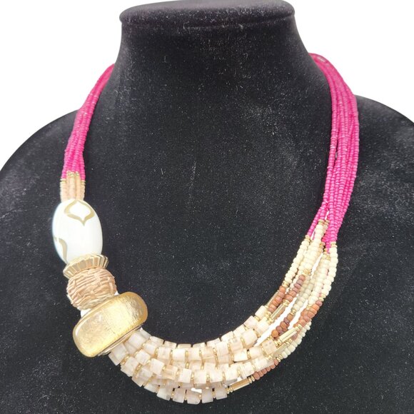 Chico's Multistrand Beaded Necklace With Gold Accents & Pink Rope Detailing - Picture 8 of 11